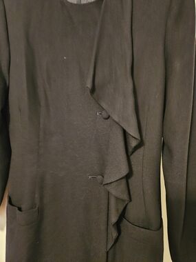 Kasper Black Long Sleeve Ruffled Front Dress